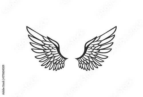 Symmetrical black angel wings illustration - stock vector