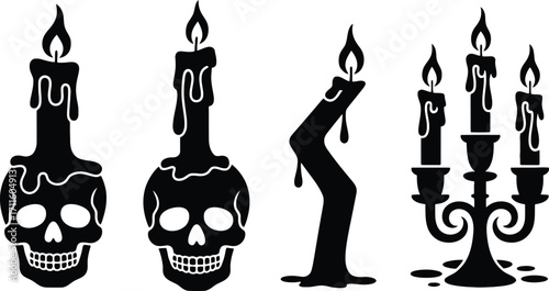 Spooky halloween skull candles and candelabra silhouette