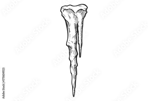 Sketch of a detailed hanging icicle - stock vector