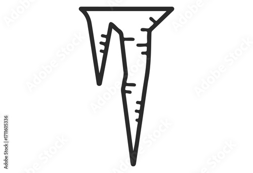 Black line drawing of an abstract ice formation or icicle with asymmetric details - stock vector
