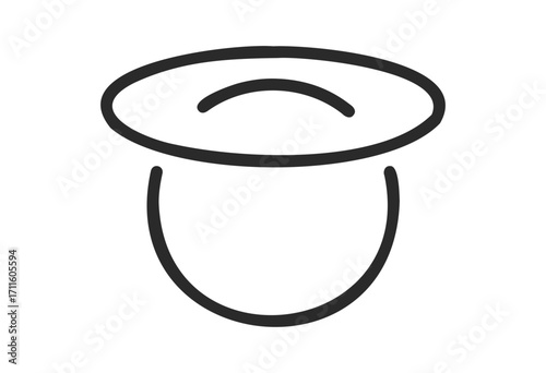 Simple outline of a happy face with halo symbolizing innocence and joy - stock vector
