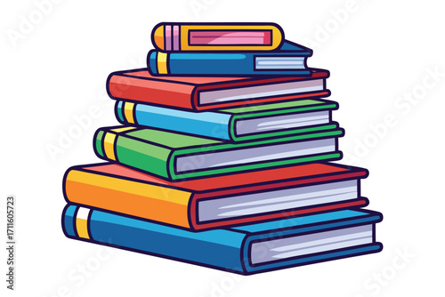 Colorful stack of books on a white background shows diverse learning materials for readers and students