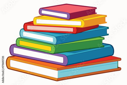 Colorful stack of books arranged in an organized pile on a light background