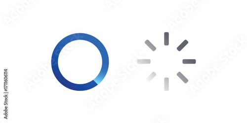A loading animation with a blue circle and a grey radial spinner on a white background displaying progress