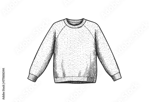 Hand-drawn sweatshirt illustration with raglan sleeves and ribbed cuffs - stock vector