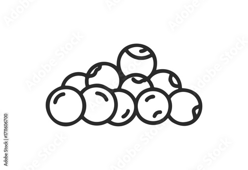 Black and white line art of a heap of ten billiard balls - stock vector