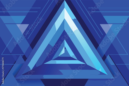 Geometric blue triangle design creating a sense of depth and movement in modern art style