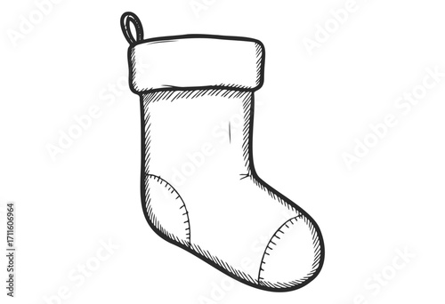 Hand-drawn christmas stocking with cuff and loop - stock vector