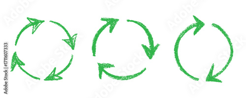 Set of hand drawn recycle arrow icon Recycling resources symbol Reuse of materials, zero waste, green environment, saving the planet