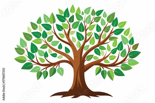 Colorful tree with vibrant green leaves and sturdy trunk in a simple design