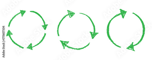 Set of hand drawn recycle arrow icon Recycling resources symbol Reuse of materials, zero waste, green environment, saving the planet
