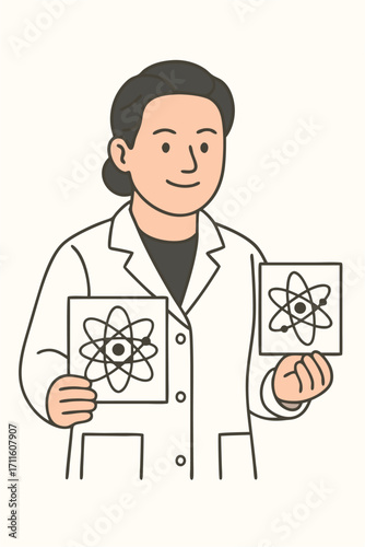 Dedicated female scientist explaining fundamental atomic structures for education and research initiatives