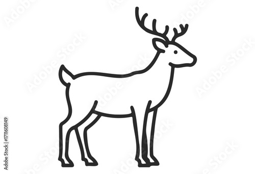 Outline drawing of a deer with antlers facing right in simple line art style - stock vector