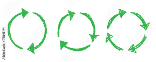 Set of hand drawn recycle arrow icon Recycling resources symbol Reuse of materials, zero waste, green environment, saving the planet