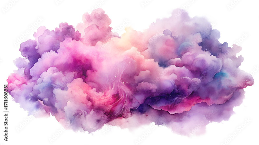 Fototapeta premium Abstract Watercolor Cloud: Pink, Purple, and Lavender Dreamy Swirls, Ethereal Texture, Fantasy Background