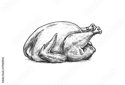Vintage turkey sketch drawing - detailed whole raw poultry illustration - stock vector
