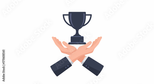 Award Trophy Held by Crossed Business Hands.