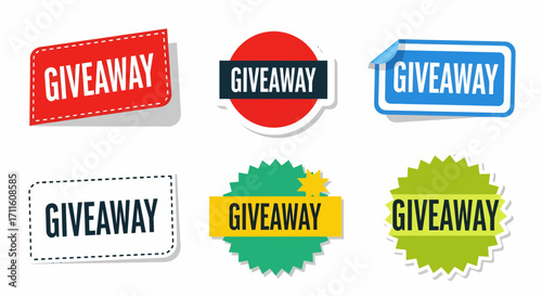 Collection of Colorful Giveaway Banners and Stickers for Promotions and Marketing.