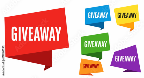 Collection of colorful Giveaway banners and labels.