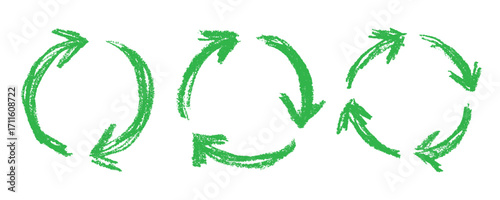Set of hand drawn recycle arrow icon Recycling resources symbol Reuse of materials, zero waste, green environment, saving the planet