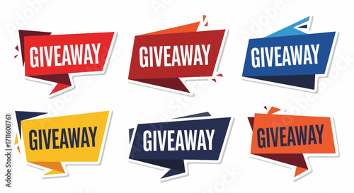 Colorful GIVEAWAY labels set for promotions marketing and special offers.