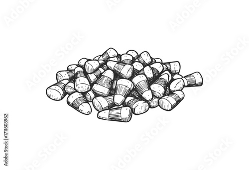 Black and white illustration of candy corn pile - stock vector