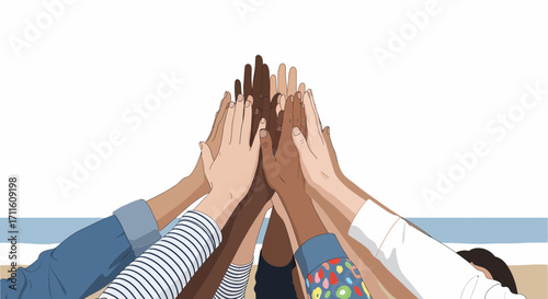 Diverse Hands in Unity High Five.