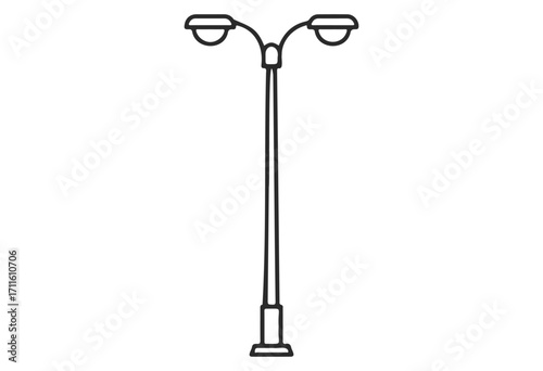 Simple black and white outline of a classic street lamp with two fixtures - stock vector