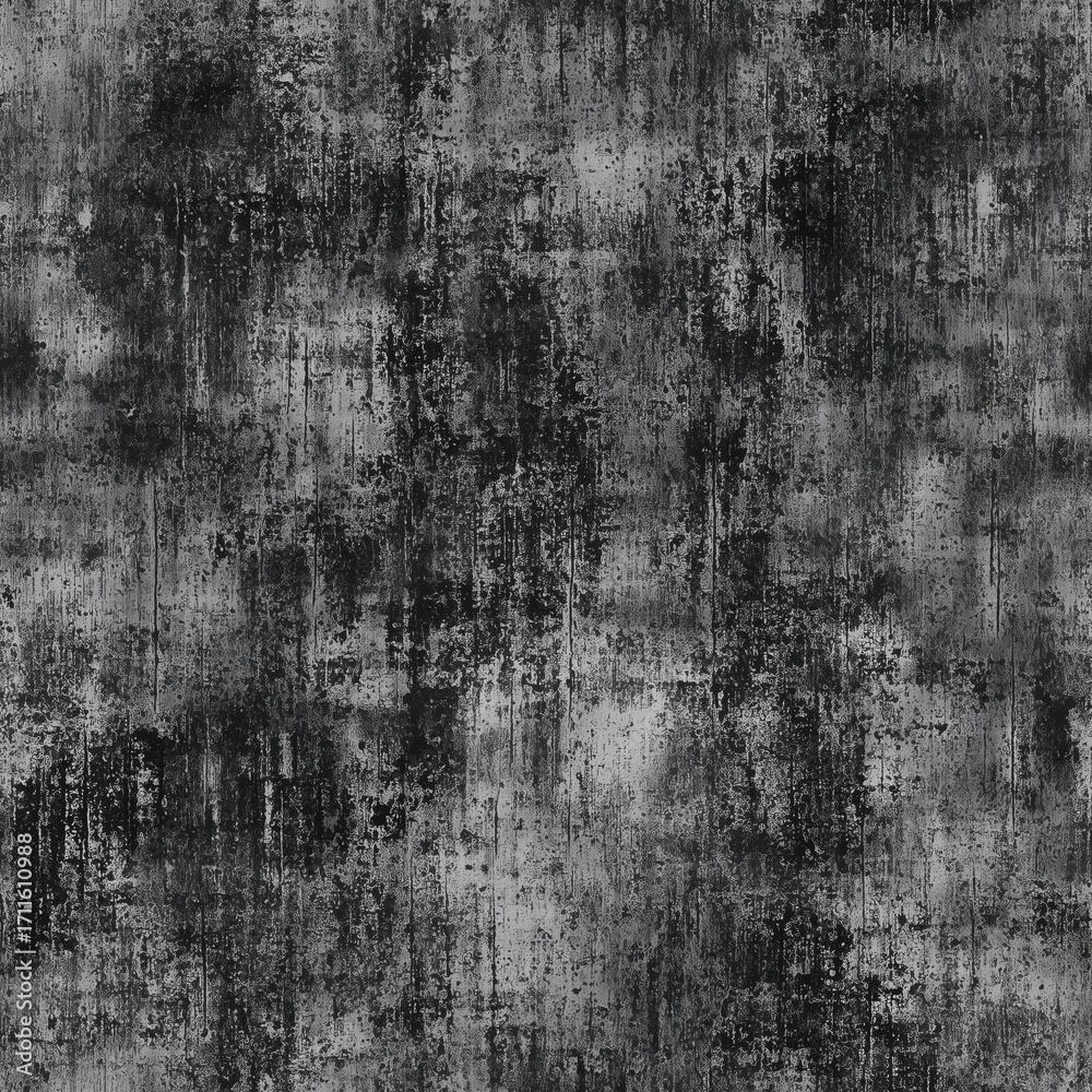 Obraz premium Seamless, dirty, and worn cement texture with a dark, grunge-like appearance. The surface features deep scuffs and stains, perfect for industrial, urban, or distressed backgrounds.