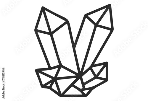 Outline drawing of geometric crystal formation with sharp edges and facets - stock vector