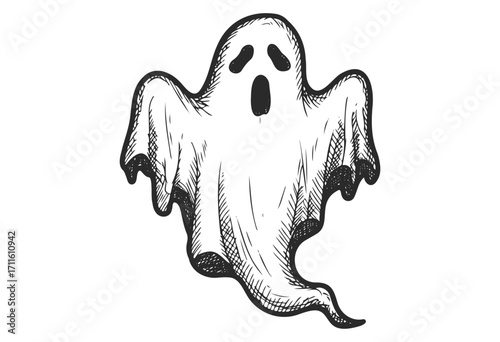 Sketch of a spooky ghost with draped sheet appearance - stock vector