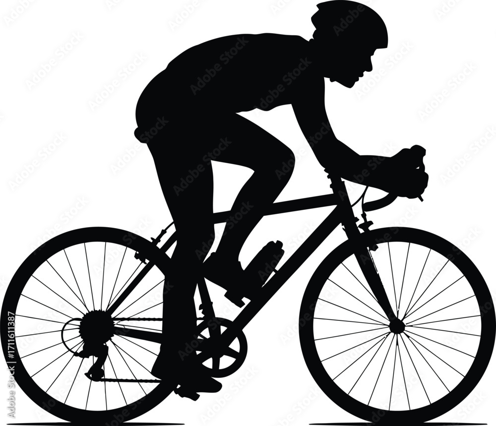 Fototapeta premium Dynamic Cyclist Silhouette Illustration A Sleek Black Vector Depiction of Athleticism and Speed on Two Wheels Against a Neutral Backdrop for Sport Designs