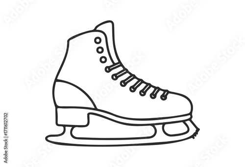Outline of ice skate boot with blade and detailed laces design - stock vector