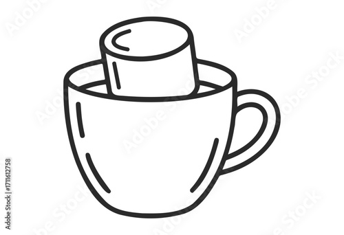 Black and white doodle of coffee mug with marshmallow - stock vector