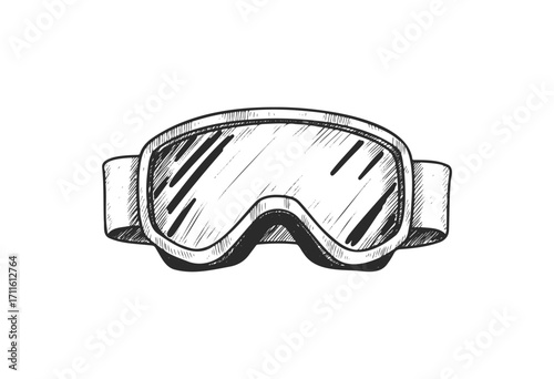 Hand-drawn ski goggles sketch black and white illustration - stock vector