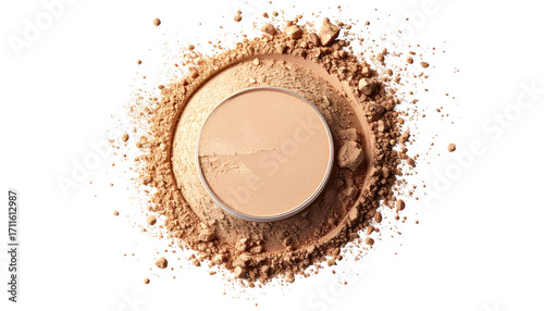 Makeup powder in a circle, surrounded by scattered powder