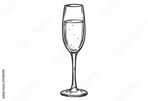 Elegantly sketched champagne flute with bubbles - stock vector