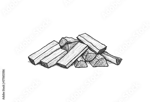 Illustration of a pile of wooden logs with cross-hatching technique - stock vector