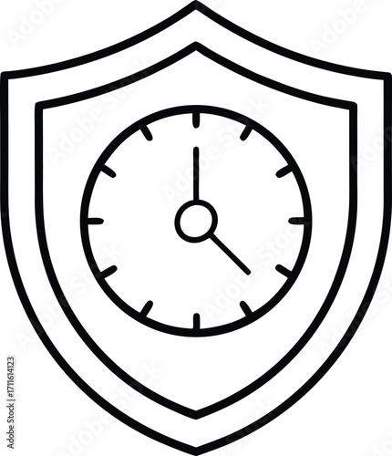 reliability clock with shield outline icon.