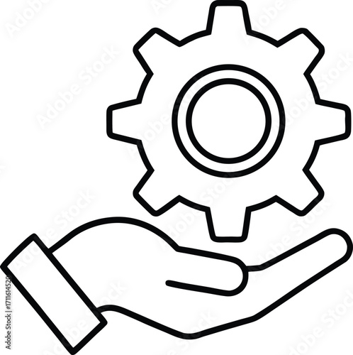 reliable hand holding gear outline icon.