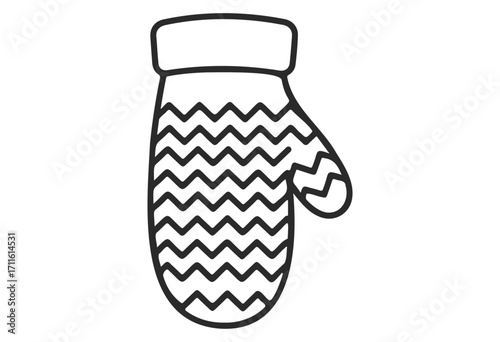 Black and white zigzag pattern mittens outline - stock vector