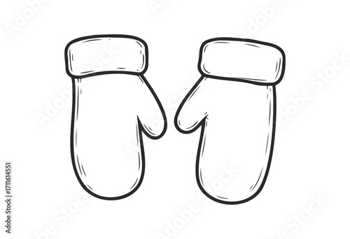 Simple black and white illustration of winter mittens - stock vector