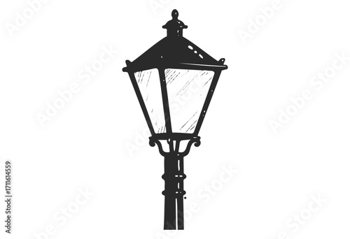 Vintage street lamp sketch with classic lantern design in monochrome - stock vector