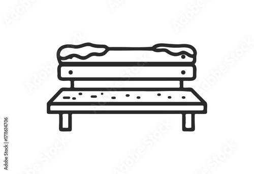 Simple park bench drawing with snow accents on seat and backrest - stock vector