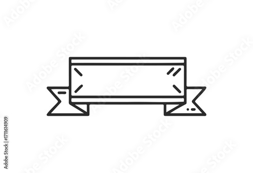 Black and white outline of blank banner with ribbons and decorative elements - stock vector