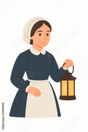 Victorian Nurse with Lantern A Historical Illustration