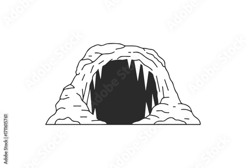 Illustration of snow-covered cave entrance with sharp stalactites - stock vector
