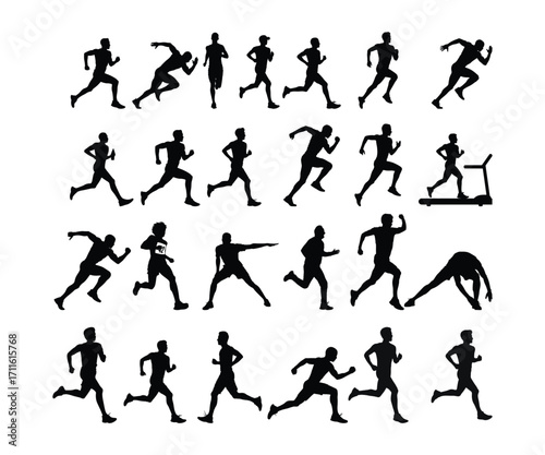 Dynamic action silhouette of person running template