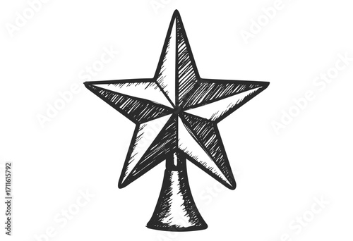 Hand-drawn sketch of a star-shaped christmas tree topper - stock vector