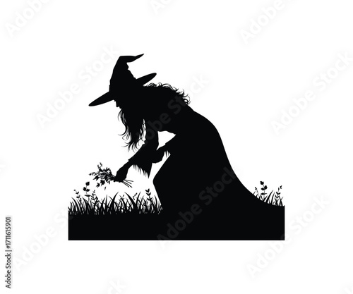 Silhouette of  witch vector file 